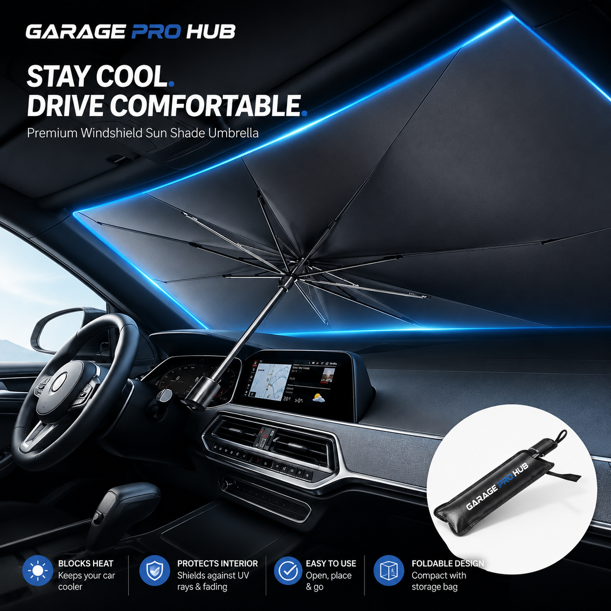 Garage Pro Hub Foldable UV Reflective Car Sunshade Umbrella